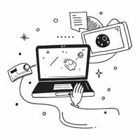 Laptop with holographic AI holiday recommendations and travel icons concept as Camera movement Pan across the laptop screen with a focus on glowing holographic AI holiday recommend Dynamics vector