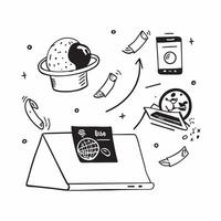 Laptop with holographic AI food plans and world food day icons concept as Camera movement Pan across the laptop screen with a focus on glowing holographic AI food plans and world f Dynamics vector