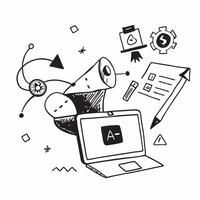 Laptop with holographic AI QA and improvement icons concept as Camera movement Pan across the laptop screen with a focus on glowing holographic AI QA and improvement icons Scene A Dynamics vector