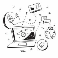Laptop with holographic AI travel analytics and holiday icons concept as Camera movement Pan across the laptop screen with a focus on glowing holographic AI travel analytics and ho Dynamics vector