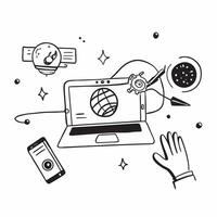 Laptop with holographic AI travel assistant and holiday planning icons concept as Camera movement Pan across the laptop screen with a focus on glowing holographic AI travel assista Dynamics vector