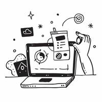 Laptop with holographic AI travel assistant and holiday planning icons concept as Camera movement Pan across the laptop screen with a focus on glowing holographic AI travel assista Dynamics Set 5 vector