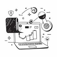 Laptop with holographic AI travel analytics and holiday icons concept as Camera movement Pan across the laptop screen with a focus on glowing holographic AI travel analytics and ho Dynamics Set 3 vector