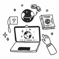 Laptop with holographic AI travel assistant and holiday planning icons concept as Camera movement Pan across the laptop screen with a focus on glowing holographic AI travel assista Dynamics Set 7 vector