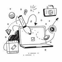Laptop with holographic AI travel assistant and holiday planning icons concept as Camera movement Pan across the laptop screen with a focus on glowing holographic AI travel assista Dynamics Set 6 vector