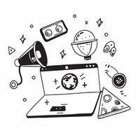 Laptop with holographic AI world food day ideas and travel icons concept as Camera movement Pan across the laptop screen with a focus on glowing holographic AI world food day ideas Dynamics Set 2 vector
