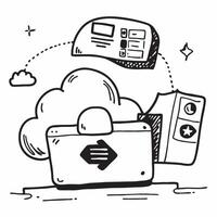 Laptop with Holographic Cloud Icon and Data Icon concept as A photo featuring a laptop with a glossy glowing holographic cloud icon and data icon The objects are positioned centra Dynamics Set 2 vector