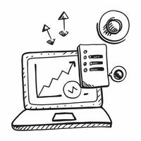 Laptop with Holographic Business Growth Icon and Chart Icon concept as A photo featuring a laptop with a glossy glowing holographic business growth icon and chart icon The objects Dynamics vector