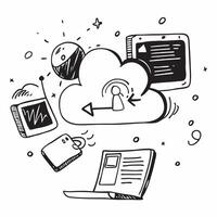 Laptop with Holographic Cloud Healthcare Icon and Data Icon concept as A photo featuring a laptop with a glossy glowing holographic cloud healthcare icon and data icon The objects Dynamics Set 2 vector