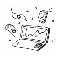 Laptop with Holographic Healthcare Icon and Heartbeat Icon concept as A photo featuring a laptop with a glossy glowing holographic healthcare icon and heartbeat icon The objects a Dynamics vector