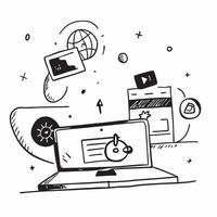 Laptop with holographic firewall and malware icons concept as Camera movement Pan across the laptop screen with a focus on glowing holographic firewall and malware icons Scene A m Dynamics vector