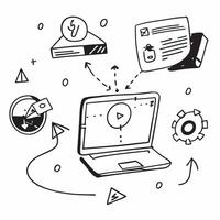 Laptop with holographic social engineering and cyber security icons concept as Camera movement Pan across the laptop screen with a focus on glowing holographic social engineering a Dynamics vector