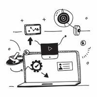 Laptop with holographic phishing and malware icons concept as Camera movement Pan across the laptop screen with a focus on glowing holographic phishing and malware icons Scene A m Dynamics vector