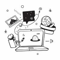 Laptop with holographic world food day icons concept as Camera movement Pan across the laptop screen with a focus on glowing holographic world food day icons Scene A modern worksp Dynamics vector