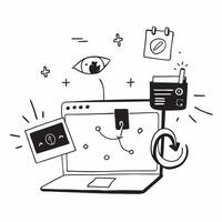 Laptop with holographic spyware and secure access icons concept as Camera movement Pan across the laptop screen with a focus on glowing holographic spyware and secure access icons Dynamics vector