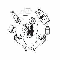 Maintenance technician with repair tools concept as A maintenance technicians profile blended with repair tools symbolizing the importance of maintenance and reliability in the pet Dynamics vector