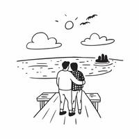 Lovers reuniting at a sunset pier concept as Lovers reuniting blended with a sunset pier symbolizing the romance and joy of reuniting at a beautiful location Ideal for romantic an Dynamics vector