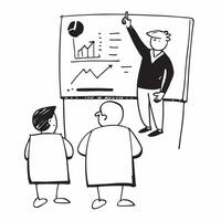 Manager leading a team meeting with presentation slides concept as A icon illustration of a manager leading a team meeting with presentation slides featuring a 3 color scheme to Dynamic Dynamics vector