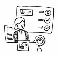 Manager with performance review concept as A managers profile blended with a performance review symbolizing the evaluation process leading to layoffs Perfect for business and HR a Dynamics vector