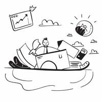 Marketing analyst enjoying a relaxing boat ride concept as A marketing analyst enjoying a relaxing boat ride using a laptop to analyze social media performance highlighting relaxat Dynamics vector