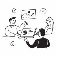 Marketing consultant conducting a hybrid market analysis meeting concept as A marketing consultant conducting a hybrid market analysis meeting with clients in the office and remote Dynamics vector
