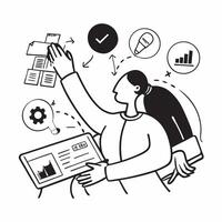 Marketing director enjoying a relaxing massage concept as A marketing director enjoying a relaxing massage while thinking about social media strategies highlighting relaxation and Dynamics vector