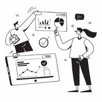 Marketing director conducting a social media audit concept as A marketing director in an office conducting a social media audit using a laptop and charts showcasing analytical skil Dynamics vector