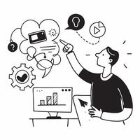 Marketing director overseeing social media AI implementation concept as A marketing director in a modern office overseeing social media AI implementation on a computer highlighting Dynamics vector
