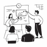Marketing director presenting social media strategy to executives concept as A marketing director in a boardroom presenting a social media strategy to company executives using a pr Dynamics Set 2 vector