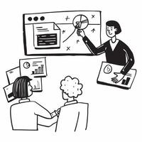 Marketing executive overseeing a social media marketing team concept as A marketing executive in a boardroom overseeing a social media marketing team using a laptop and charts show Dynamics Set 2 vector