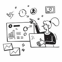 Marketing manager analyzing social media metrics on a laptop concept as A marketing manager sitting at a desk analyzing social media metrics on a laptop showcasing data driven deci Dynamics vector
