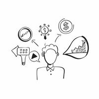 Marketing manager with campaign graphics concept as A marketing managers profile blended with campaign graphics symbolizing marketing strategies and promotions during a company ope Dynamics vector
