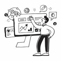 Marketing specialist analyzing competitors social media presence concept as A marketing specialist in an office analyzing competitors social media presence using a computer showcas Dynamics vector