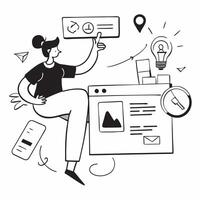 Marketing specialist designing interactive social media content concept as A marketing specialist in a creative office designing interactive social media content on a computer high Dynamics vector