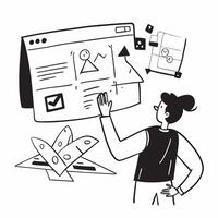 Marketing specialist developing social media ad creatives concept as A marketing specialist in a creative office developing social media ad creatives using graphic design software Dynamics vector
