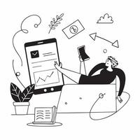 Marketing specialist enjoying a relaxing bath concept as A marketing specialist enjoying a relaxing bath while listening to a podcast about social media trends highlighting relaxat Dynamics Set 2 vector