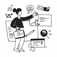 Marketing strategist planning a social media engagement strategy concept as A marketing strategist in a modern office planning a social media engagement strategy on a laptop highli Dynamics Set 2 vector