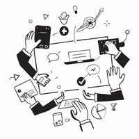 Marketing team collaborating on a brand strategy concept as A icon illustration of a marketing team collaborating on a brand strategy using laptops and digital tools with an 8 co Dynamic Dynamics vector
