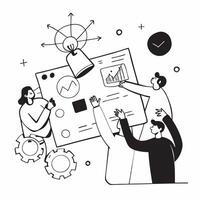 Marketing team collaborating on a product launch concept as A icon illustration of a marketing team collaborating on a product launch using digital tools and charts with a 3 colo Dynamic Dynamics vector