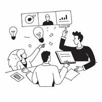 Marketing team conducting a hybrid creative brainstorming session concept as A marketing team conducting a hybrid creative brainstorming session with members in the office and remo Dynamics vector