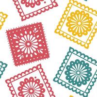 Mexican vibrant papel picado seamless tile pattern with bright colors and intricate cut out designs for festive decor concept as Brightly colored papel picado cut out designs arran Dynamics vector