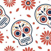 Mexican Day of the Dead seamless tile pattern with vibrant colors and traditional skull designs for festive decor concept as Vibrant colorful Day of the Dead skull designs arranged Dynamics vector