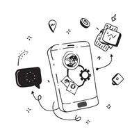 Mobile phone with holographic AI and business trip icons concept as Camera movement Rotate around the mobile phone with a focus on glowing holographic AI and business trip icons S Dynamics Set 2 vector