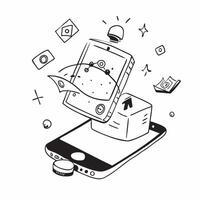 Mobile phone with holographic AI and holiday trip icons concept as Camera movement Rotate around the mobile phone with a focus on glowing holographic AI and holiday trip icons Sce Dynamics vector