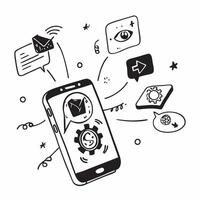 Mobile phone with holographic AI and quality assurance icons concept as Camera movement Rotate around the mobile phone with a focus on glowing holographic AI and quality assurance Dynamics vector