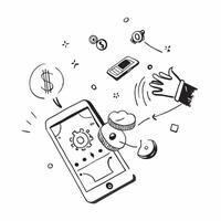 Mobile phone with holographic AI and financial icons concept as Camera movement Rotate around the mobile phone with a focus on glowing holographic AI and financial icons Scene A t Dynamics vector