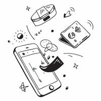 Mobile phone with holographic AI business booking and travel icons concept as Camera movement Rotate around the mobile phone with a focus on glowing holographic AI business booking Dynamics Set 6 vector