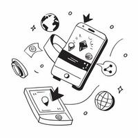 Mobile phone with holographic AI business booking and travel icons concept as Camera movement Rotate around the mobile phone with a focus on glowing holographic AI business booking Dynamics Set 8 vector