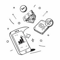 Mobile phone with holographic AI finance and banking icons concept as Camera movement Rotate around the mobile phone with a focus on glowing holographic AI finance and banking icon Dynamics Set 2 vector
