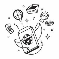 Mobile phone with holographic AI food booking and world food day icons concept as Camera movement Rotate around the mobile phone with a focus on glowing holographic AI food booking Dynamics vector